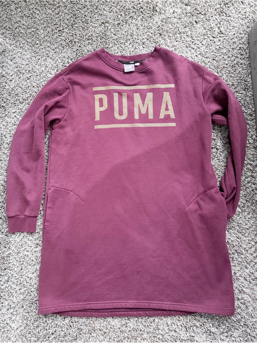 Puma Plum Crewneck Sweatshirt Dress with Gold Accent